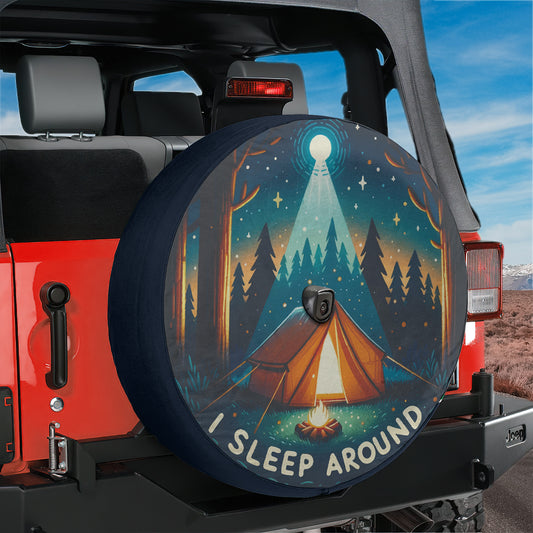 a tire cover that says i sleep around