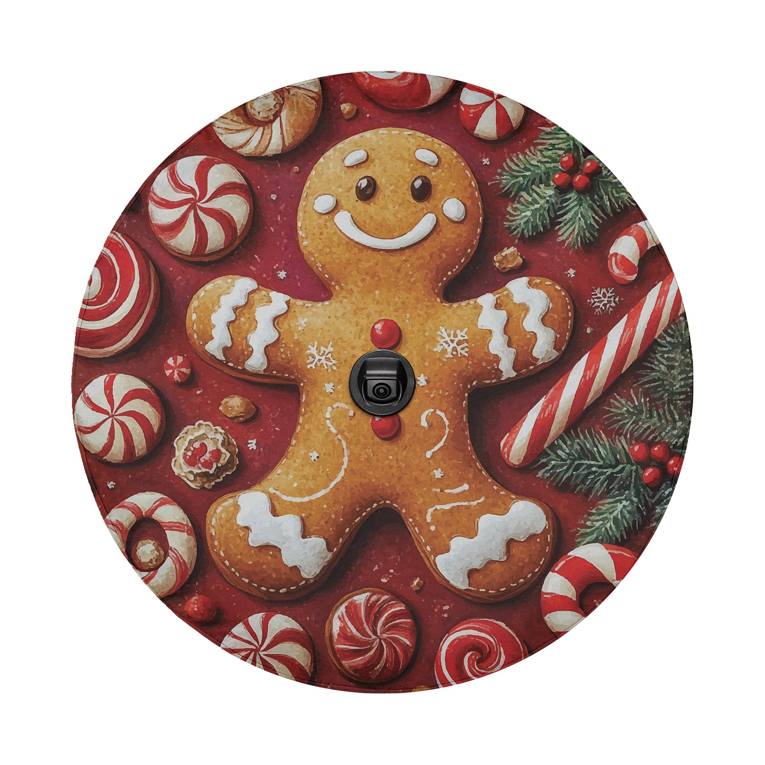 a picture of a gingerbread man surrounded by candy canes and candy canes