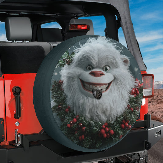 a close up of a tire cover on a vehicle