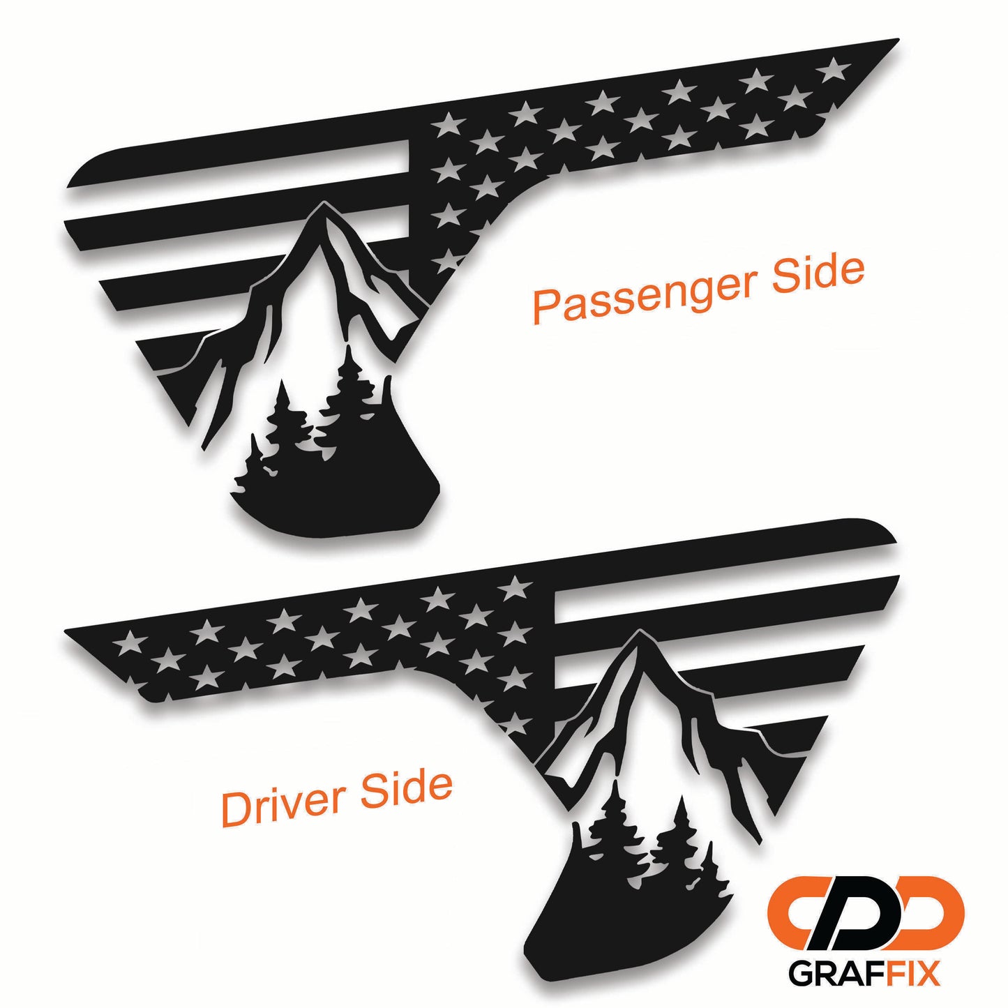 American Flag & Mountains Decal Fender Vent Vinyl Decal - Fits Jeep Wrangler JL/Jeep Gladiator JT 2018+