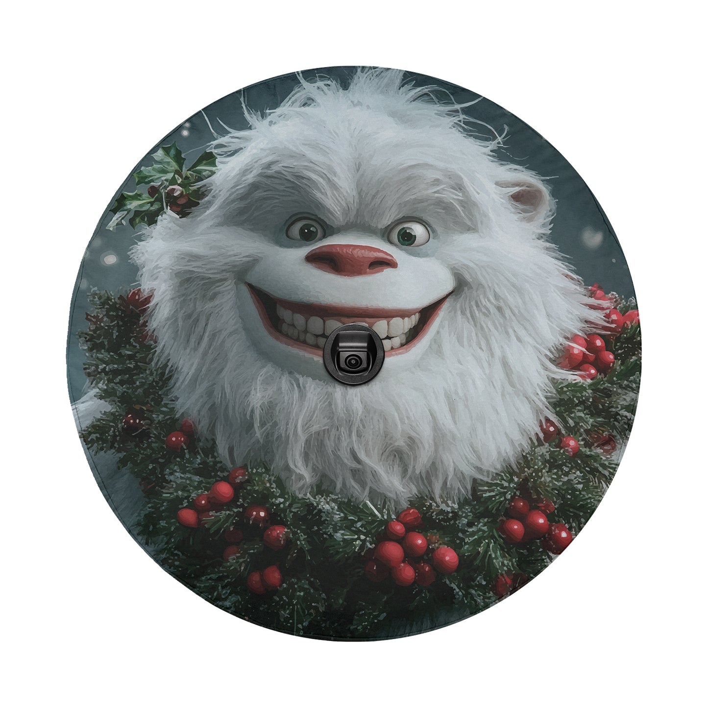 a picture of a furry creature with a christmas wreath around it