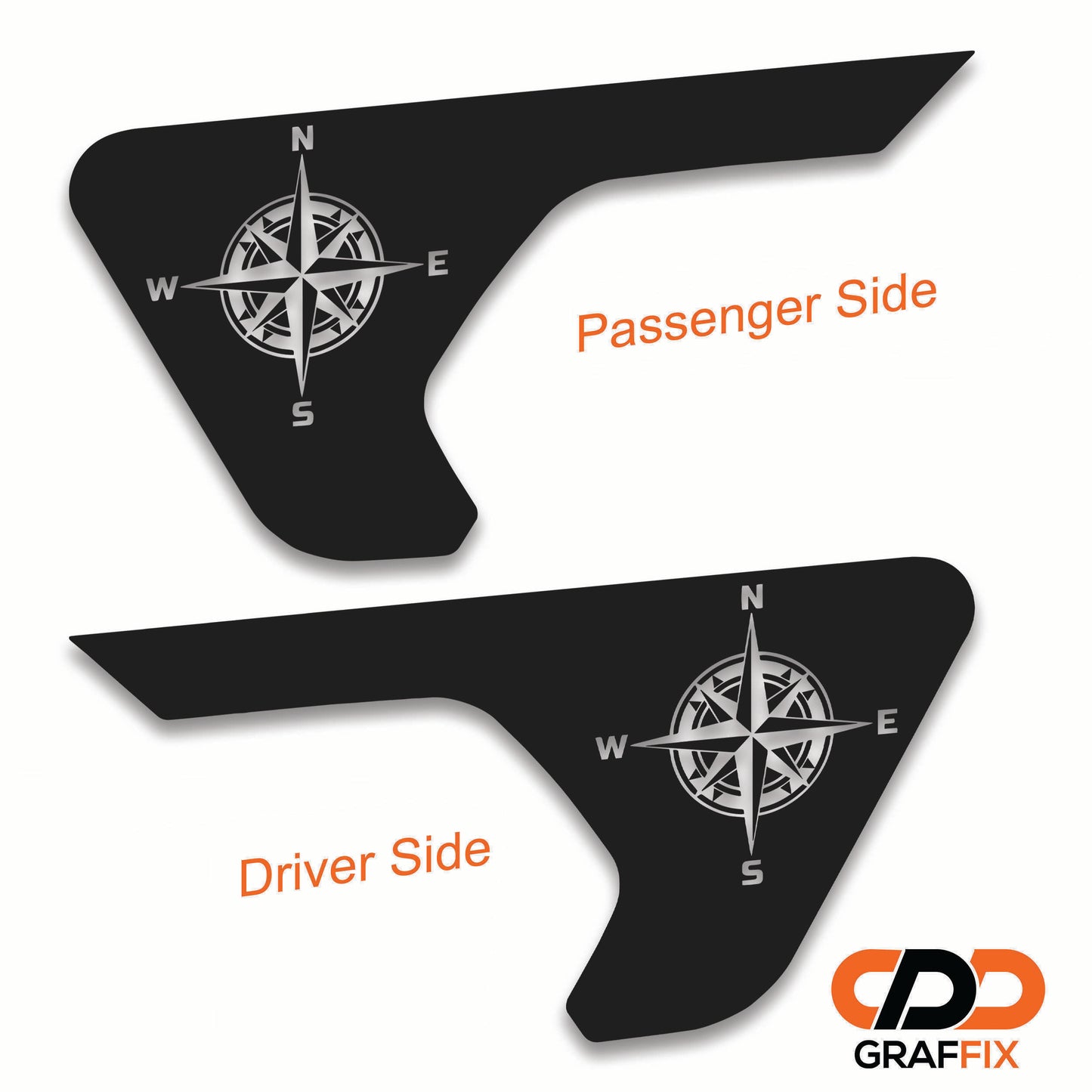 Nautical Compass 2pc Fender Vent Vinyl Transfer Decals for 18+ Wrangler JL JLU Gladiator JT