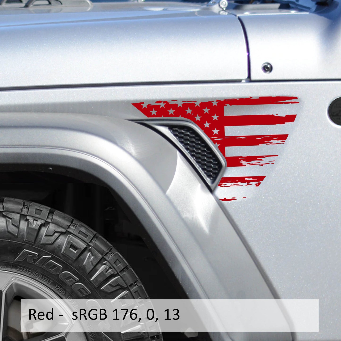 Distressed American Flag 2pc Fender Vent Vinyl Transfer Decals for Jeep Wrangler JL/Jeep Gladiator JT 2018+