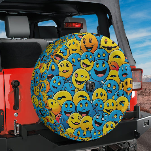 a tire cover with smiley faces on it