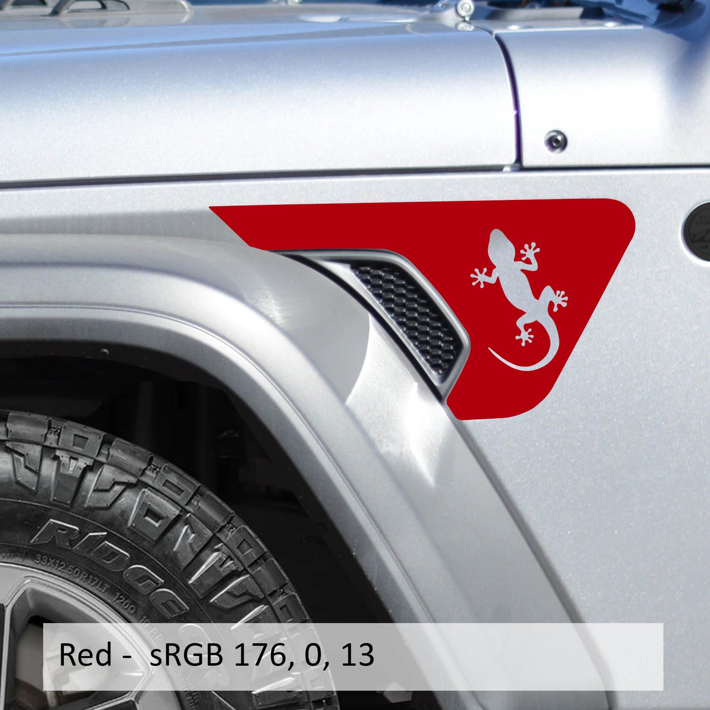 Gecko Lizard 2pc Fender Vent Vinyl Transfer Decals for 18+ Wrangler JL JLU Gladiator JT