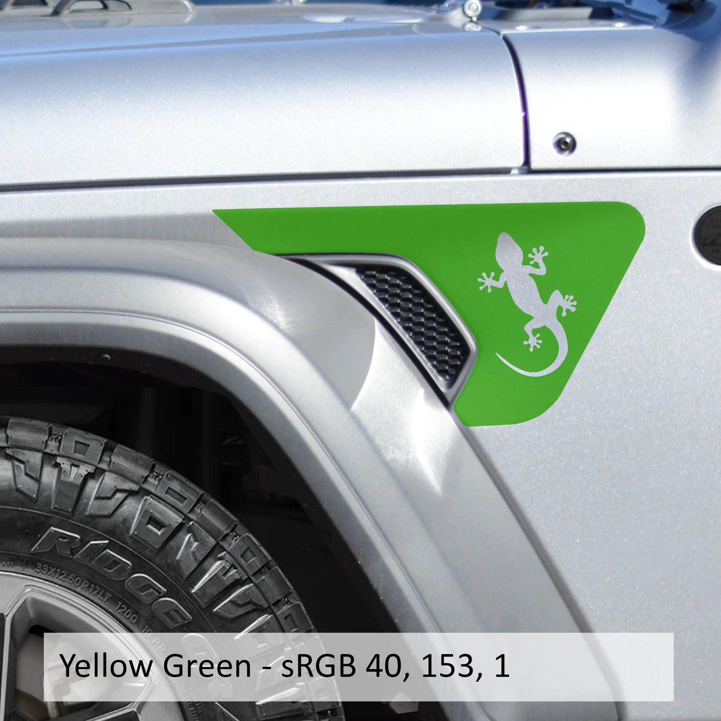 Gecko Lizard 2pc Fender Vent Vinyl Transfer Decals for 18+ Wrangler JL JLU Gladiator JT