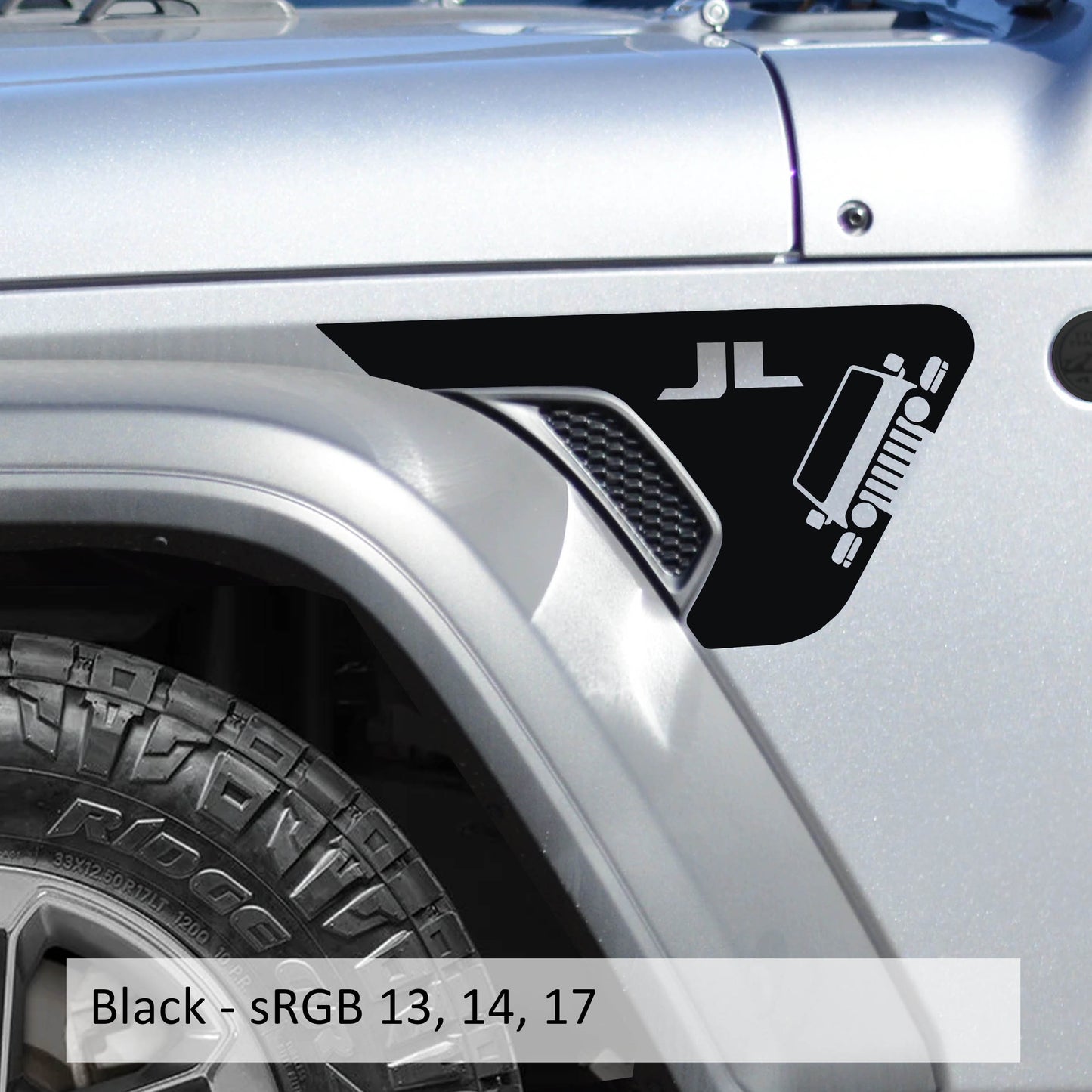 Wrangler with JL Lettering Fender Vent Vinyl Transfer Decal - Fits Jeep Wrangler JL/Jeep Gladiator JT 2018+