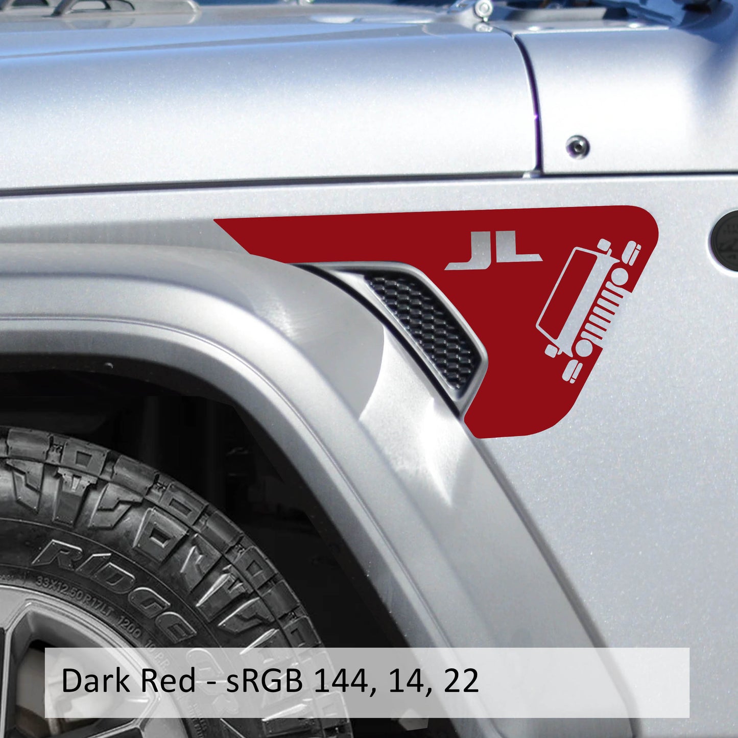 Wrangler with JL Lettering Fender Vent Vinyl Transfer Decal - Fits Jeep Wrangler JL/Jeep Gladiator JT 2018+