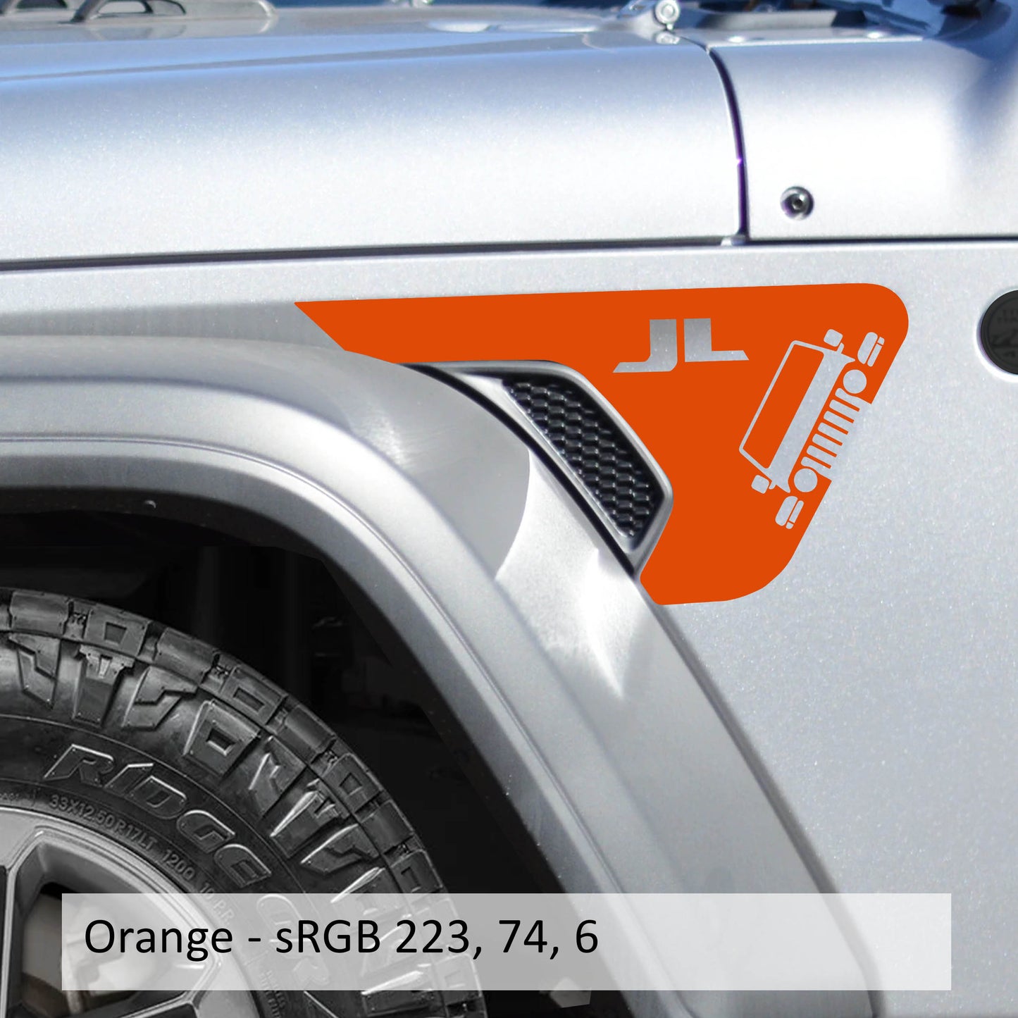 Wrangler with JL Lettering Fender Vent Vinyl Transfer Decal - Fits Jeep Wrangler JL/Jeep Gladiator JT 2018+