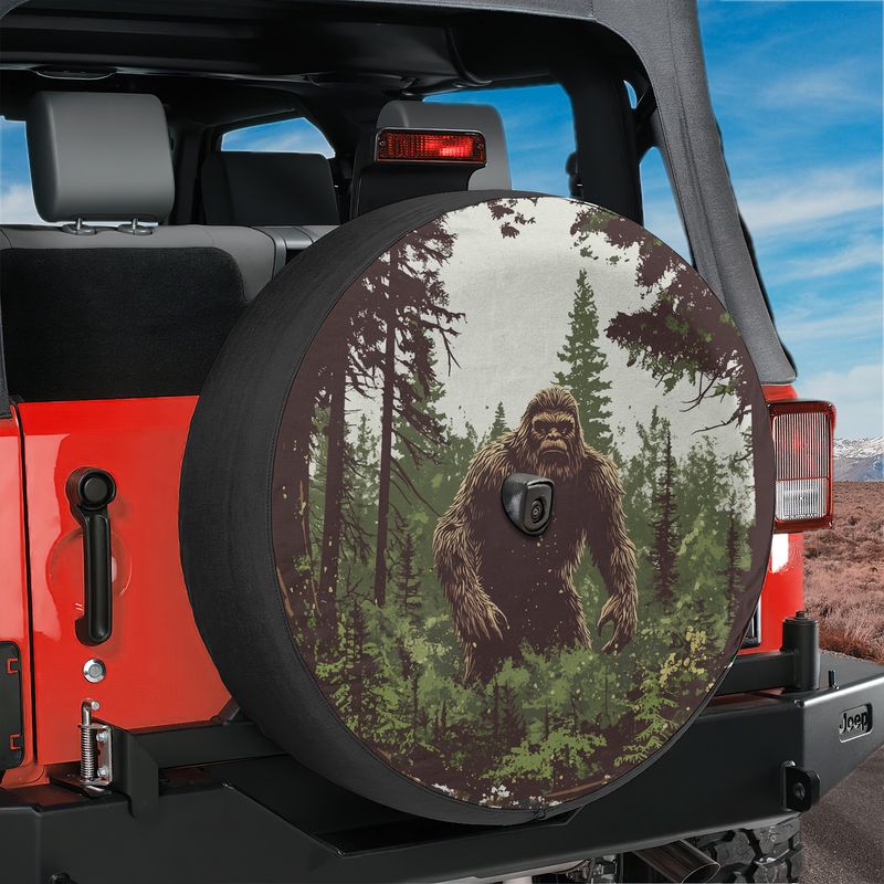 Bigfoot Lurking Legend Spare Tire Cover With Backup Camera Hole