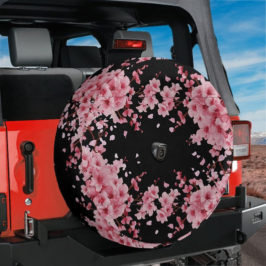 Japanese Cherry Blossom Spare Tire Cover With Backup Camera Hole