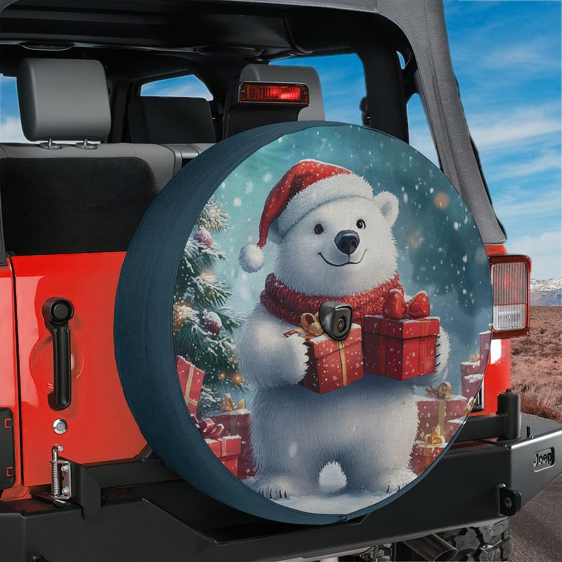 Winter Wonderland Bear Spare Tire Cover With Backup Camera Hole