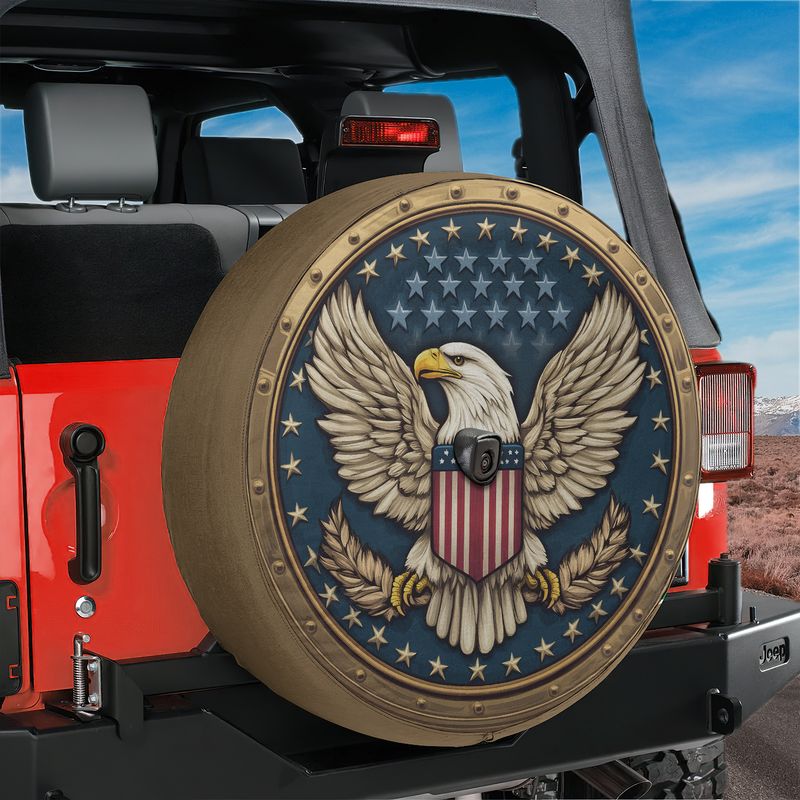 American Freedom Seal Spare Tire Cover With Backup Camera Hole