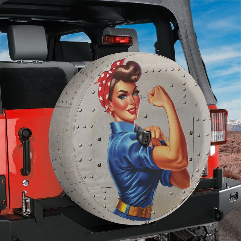 War Effort Woman Power-Up Spare Tire Cover With Backup Camera Hole