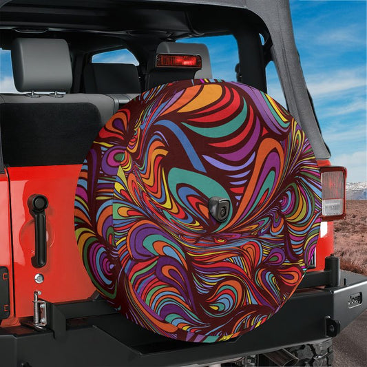 Kaleidoscopic Abstract Dream Spare Tire Cover With Backup Camera Hole