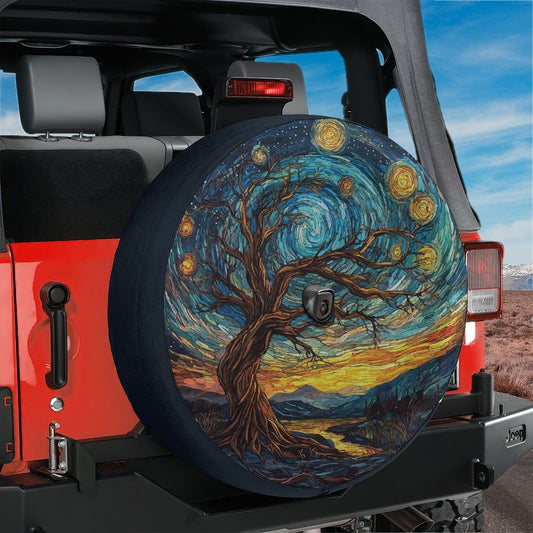 Abstract Sunset Skyline Spare Tire Cover With Backup Camera Hole