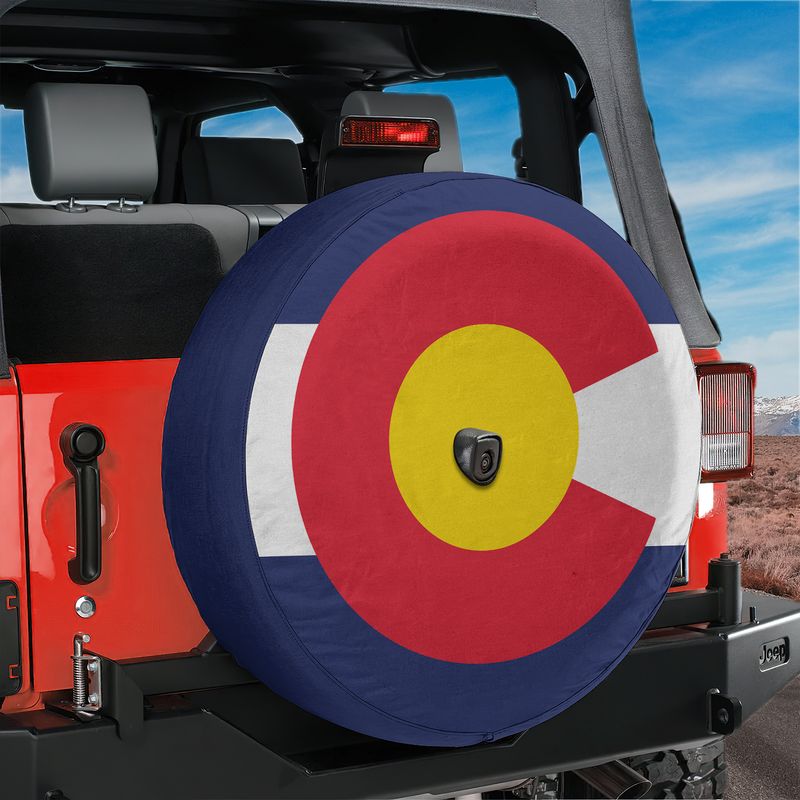 Colorado State Flag Spare Tire Cover With Backup Camera Hole