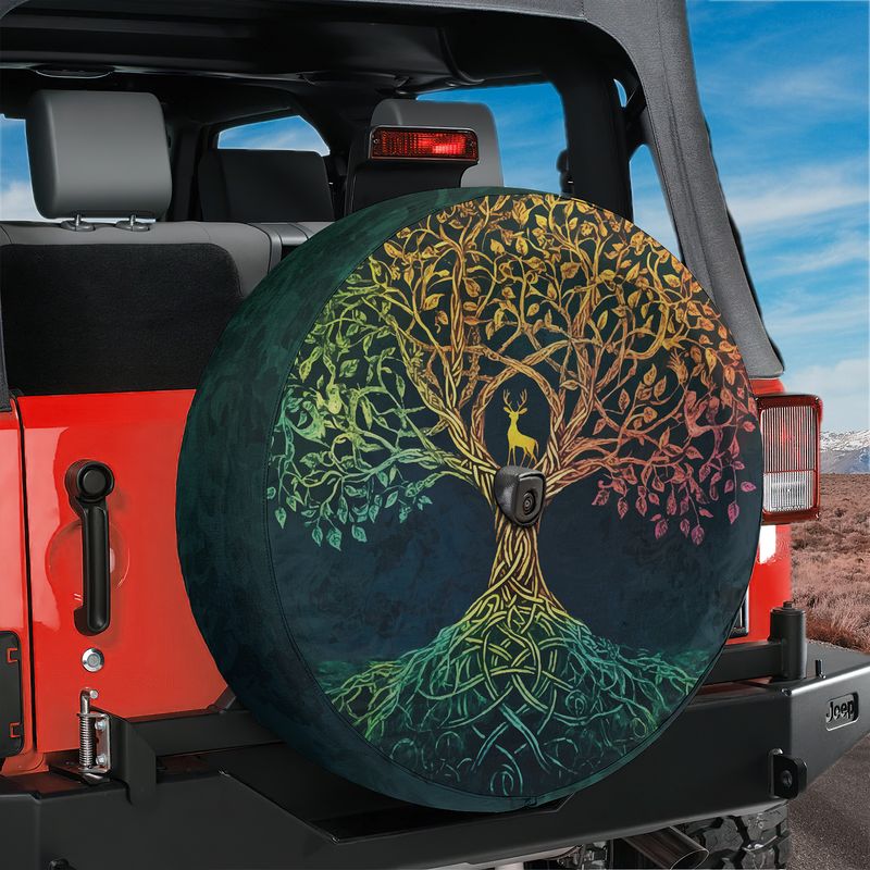 Celtic Dawn Tree Spare Tire Cover With Backup Camera Hole