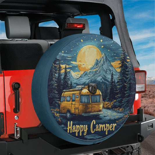 Happy Camper Spare Tire Cover With Backup Camera Hole