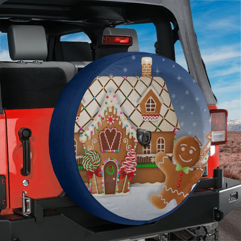 Christmas Gingerbread House Spare Tire Cover With Backup Camera Hole