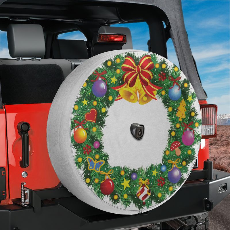 Christmas Wreath Spare Tire Cover With Backup Camera Hole