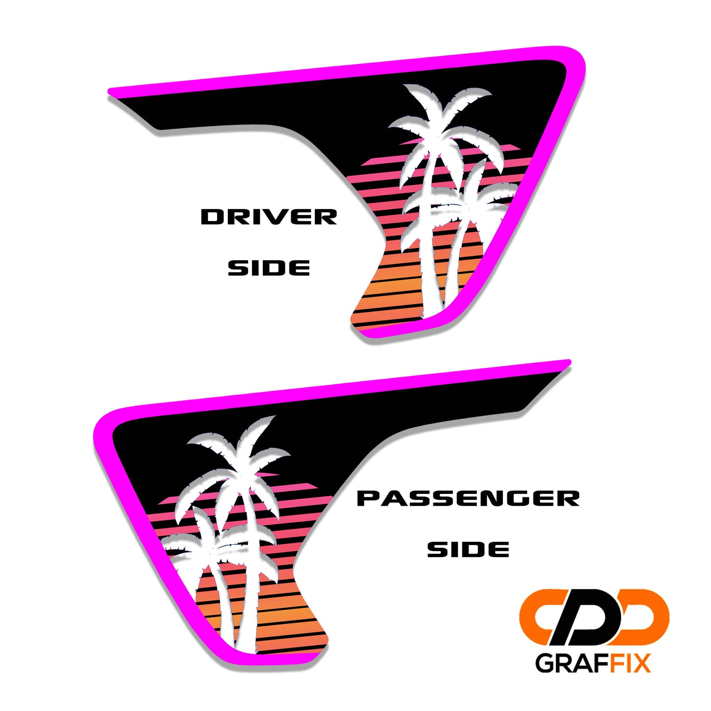 Retro Synth Wave Beach Sunset 2pc Vinyl Fender Decal - Fits Jeep Wrangler JL/Jeep Gladiator JT 2018+