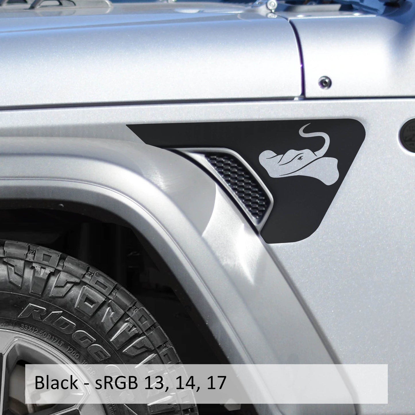 Sting-Gray Manta Ray 2pc Fender Vent Vinyl Transfer Decals for 18+ Wrangler JL JLU Gladiator JT