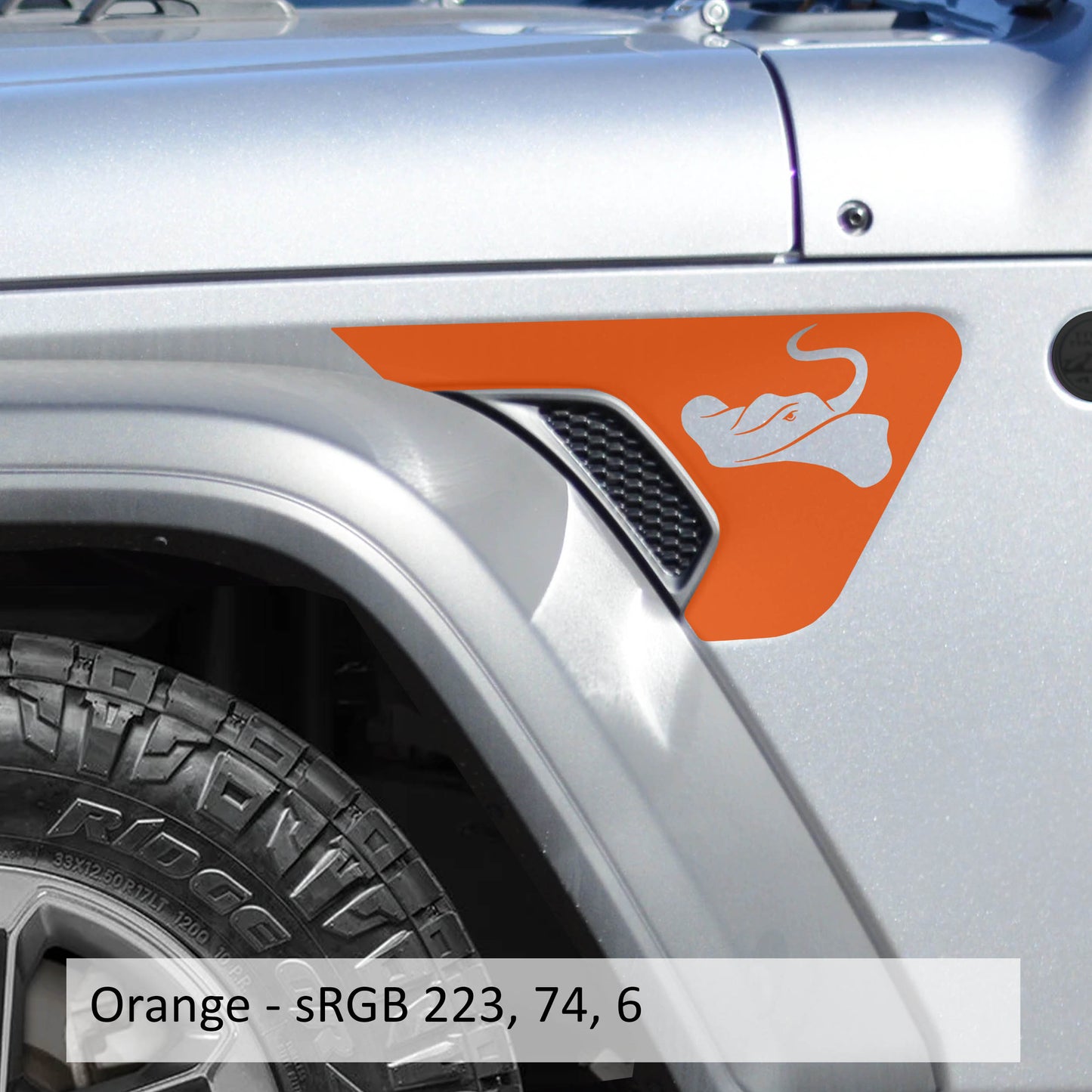 Sting-Gray Manta Ray 2pc Fender Vent Vinyl Transfer Decals for 18+ Wrangler JL JLU Gladiator JT