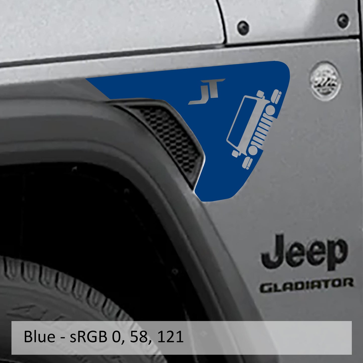 Gladiator with JT Lettering Fender Vent Vinyl Transfer Decal - Fits Jeep Wrangler JL/Jeep Gladiator JT 2018+