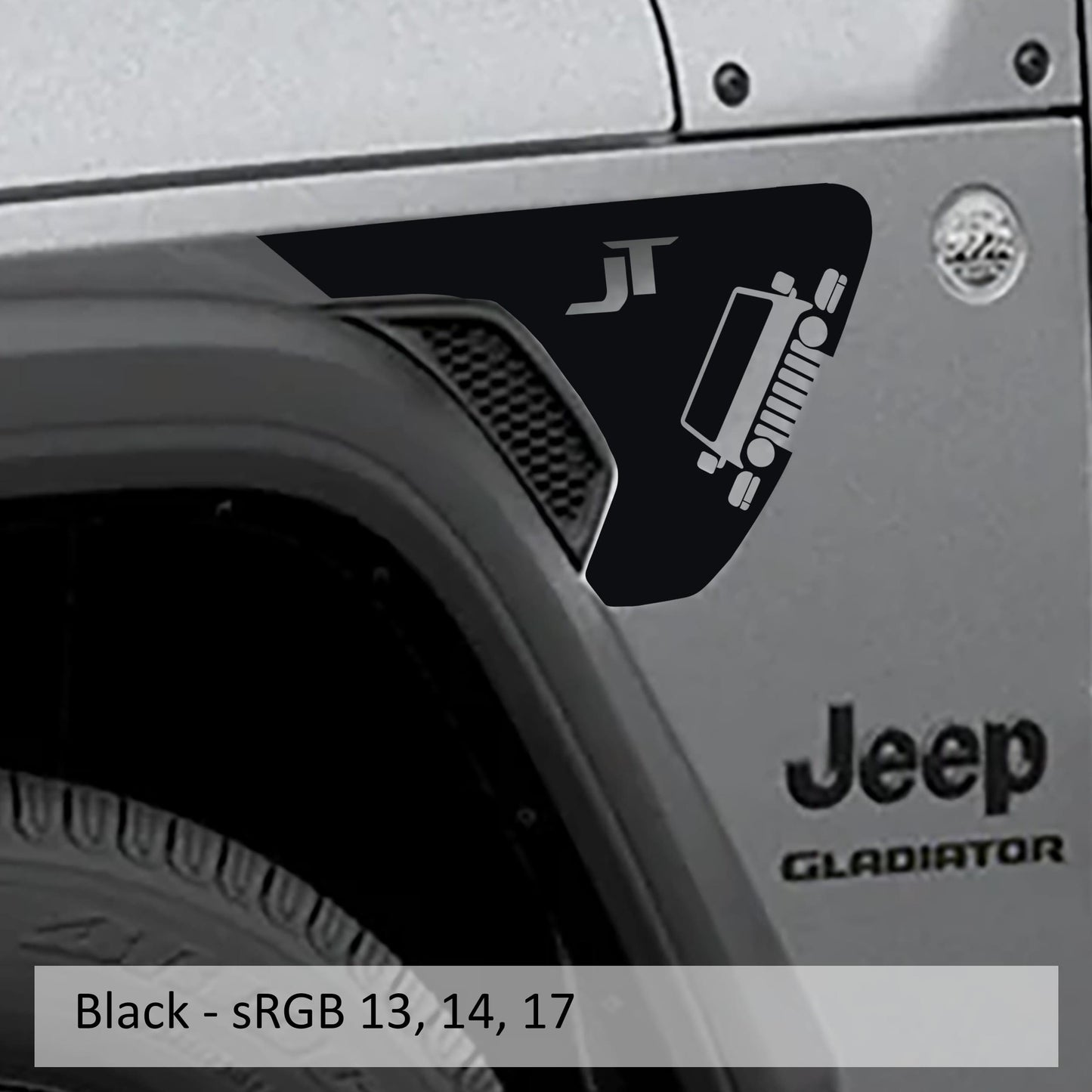 Gladiator with JT Lettering Fender Vent Vinyl Transfer Decal - Fits Jeep Wrangler JL/Jeep Gladiator JT 2018+