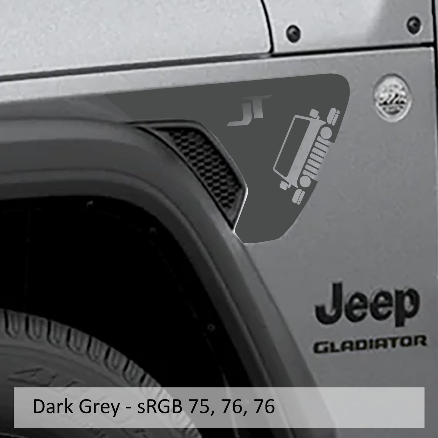 Gladiator with JT Lettering Fender Vent Vinyl Transfer Decal - Fits Jeep Wrangler JL/Jeep Gladiator JT 2018+