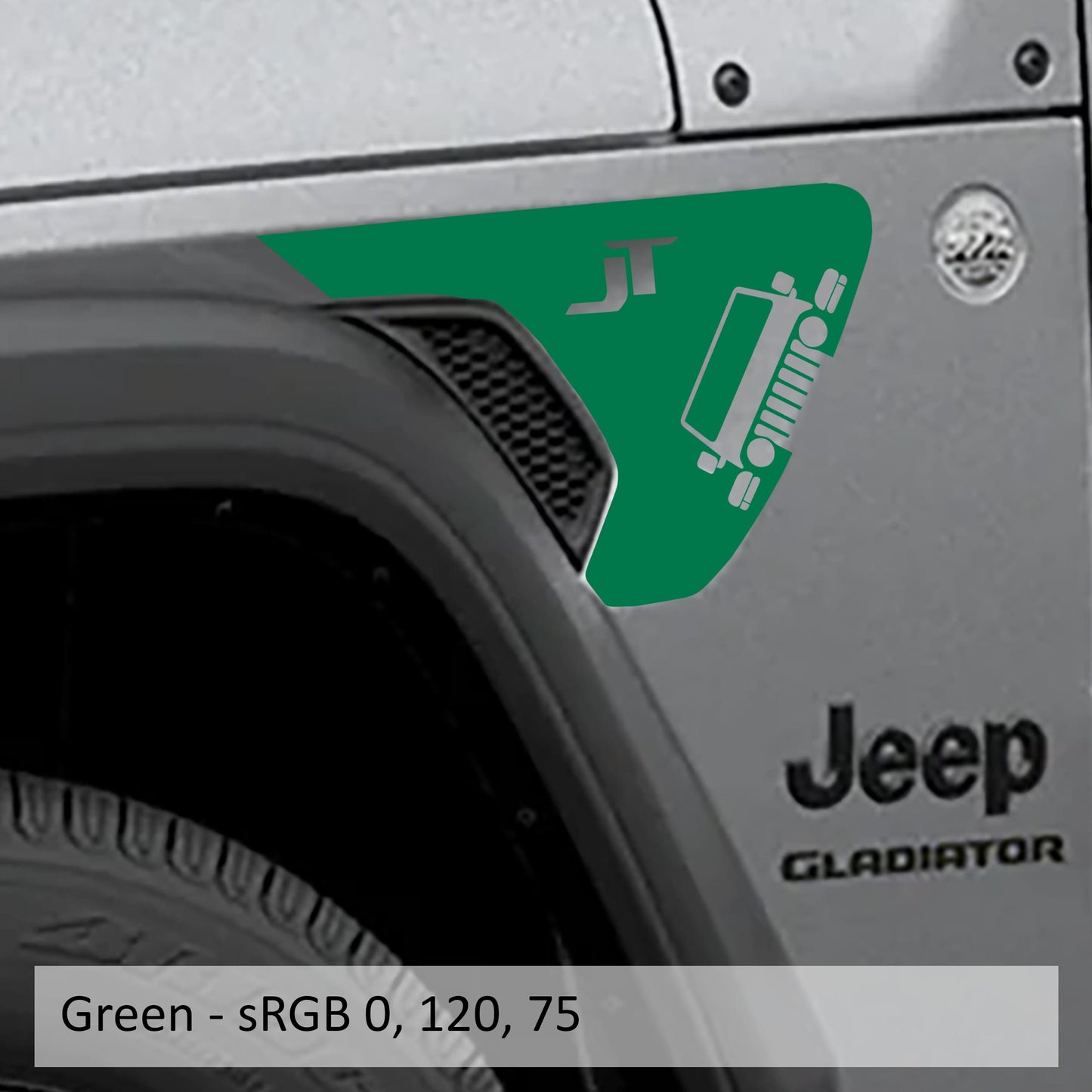 Gladiator with JT Lettering Fender Vent Vinyl Transfer Decal - Fits Jeep Wrangler JL/Jeep Gladiator JT 2018+