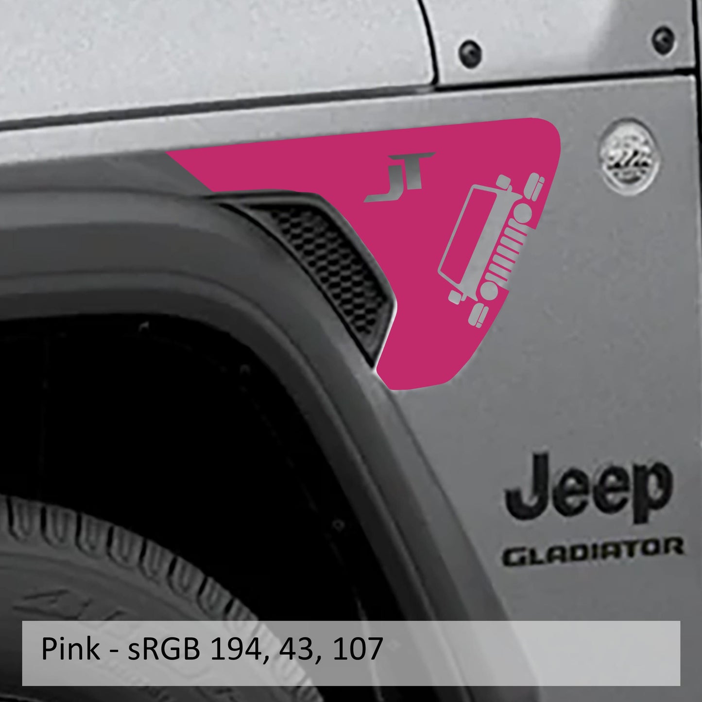 Gladiator with JT Lettering Fender Vent Vinyl Transfer Decal - Fits Jeep Wrangler JL/Jeep Gladiator JT 2018+